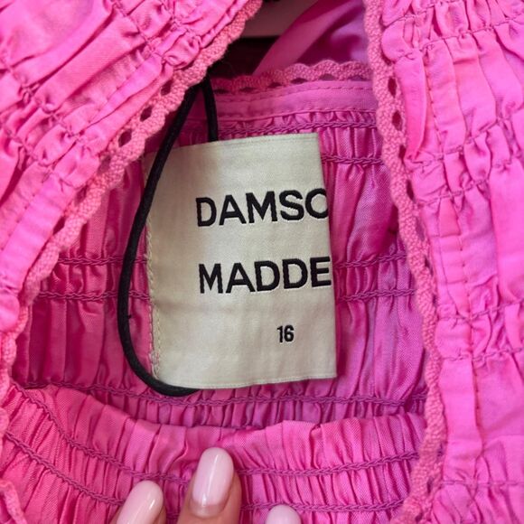 Damson Madder pink shirred dress with bows babydoll new size 16 - Picture 4 of 5